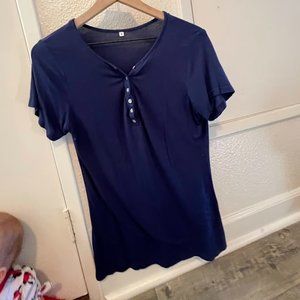 WNEEDU Women's Henley T Shirts Causal Short Sleeve Button Up V Neck Tops Blouse